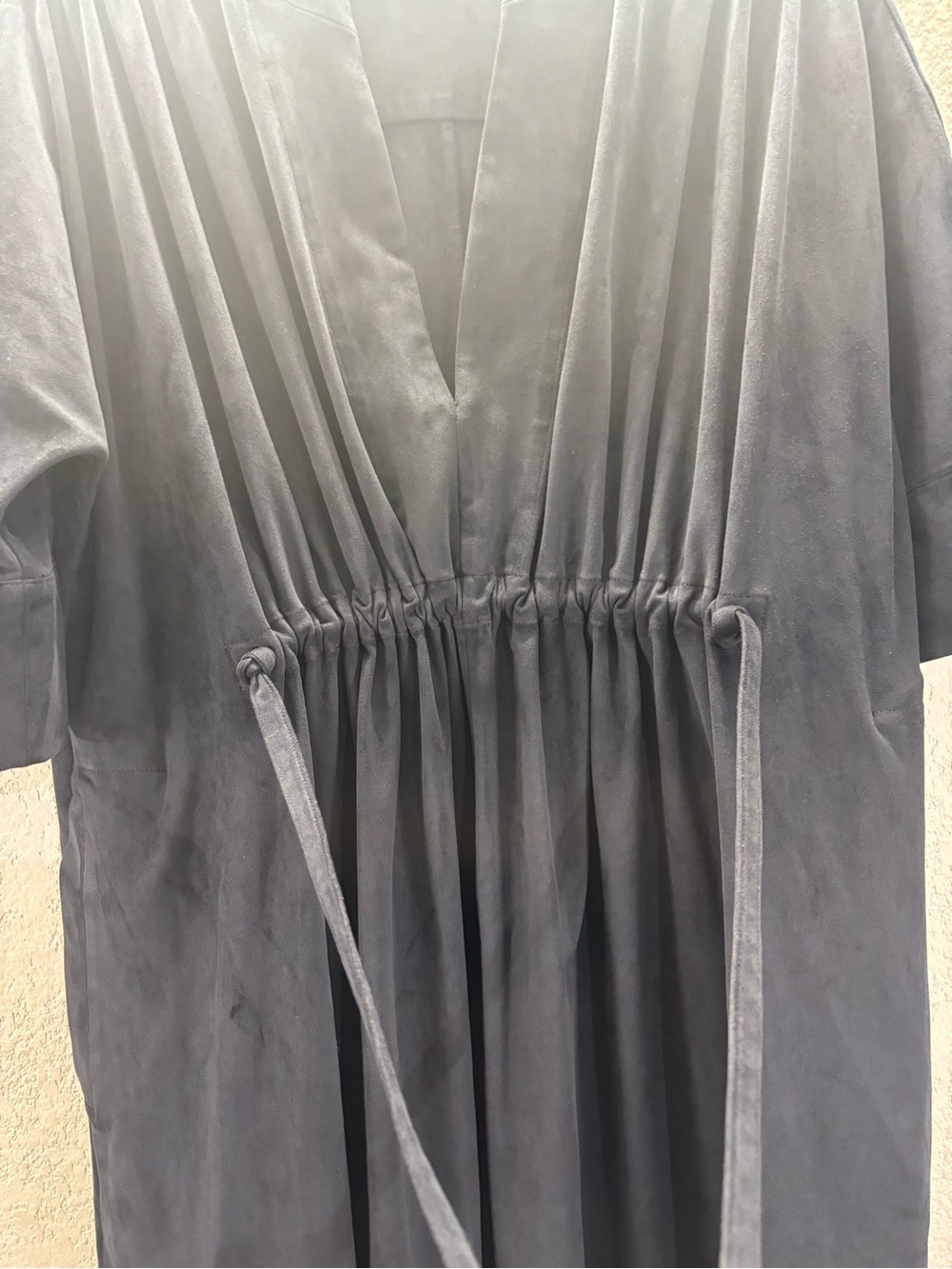 Relaxed Navy Velvet Maxi Dress with Drawstring Waist - Picture 7 of 8